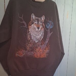 Tultex Black Wolf Graphic Crewneck Sweater. Made In USA